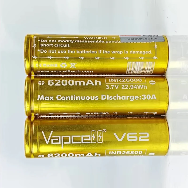 1-6pcs Vapcell INR26800 V62 6200mah 30A 3.7V Li-ion Battery 26800 High Capacity Rechargeable Battery For Flashlight view 4