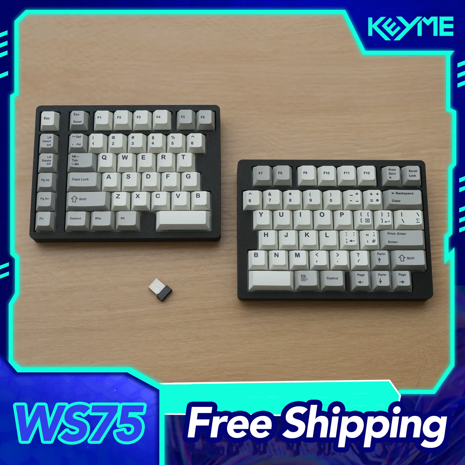 WS75 Wireless Split Keyboard Kit Custom Hotswap 2.4G Single Mode Ergonomics Keyboard 84 Keys Left Right Hands Keyboards QMKVIAL