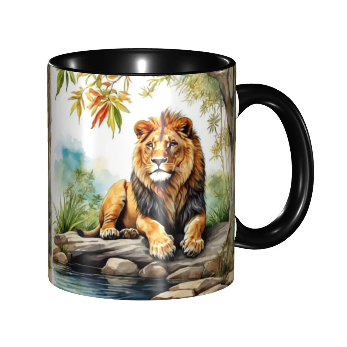 

A Lion In A Forest Mug Funny Ceramic Coffee Cups Tea Mugs Milk Cup Drinkware Gift for Woman Man