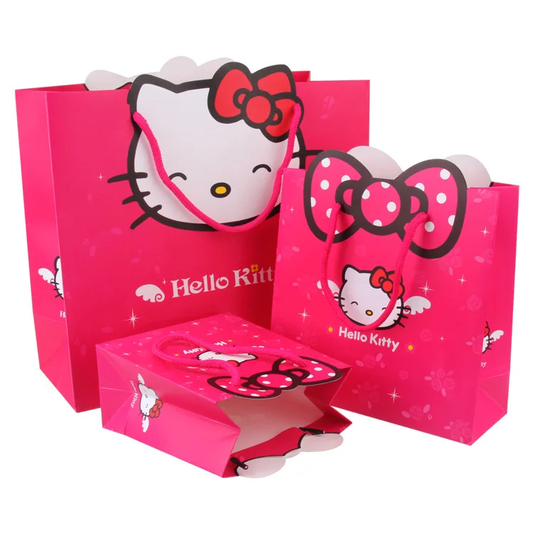 10Pcs Hello Kitty Birthday Party Decorations Cat Paper Gift Bag Handle Candy Box Baby Shower for Wedding Gift Box Packaging Bag