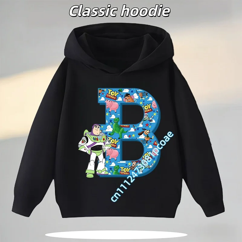 Toy Story Alphabet A-Z Children's Hooded Sweatshirt for Boys, Girls' Casual Top with Cartoon Print, Fall/Winter Pullover Shirt