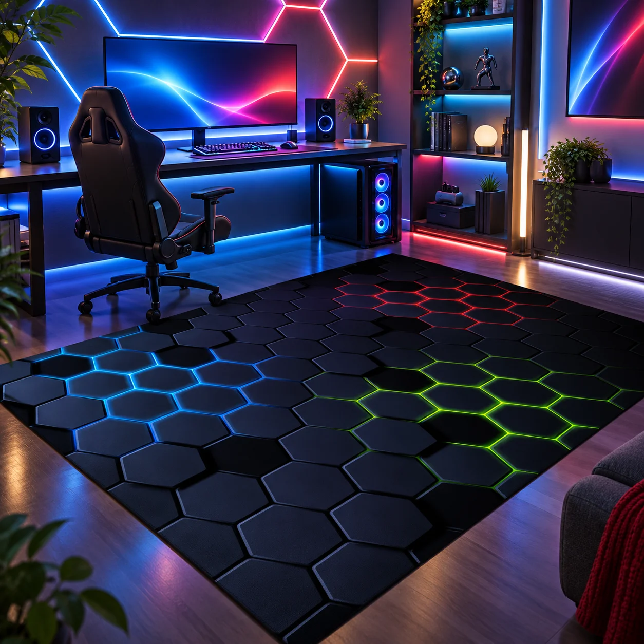 Gamer Neon Look Area Rug Tech Fabric Diatom Mud Gaming Room Playroom Bedroom Floor Mat Colorful Geometric Pattern Sports Theme Carpet Computer Desk Chair Rug Esports Home Decor Teen Room Indoor Decorative Gaming Gift Computer Room Decoration