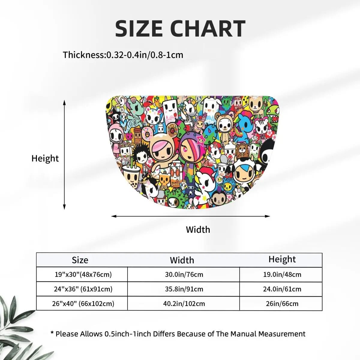 Tokidoki Kawaii Donutella Sandy Unicorno Flannel Half Round Doormat Non Slip Bathroom Mat Absorbent Floor Carpet for Bathroom