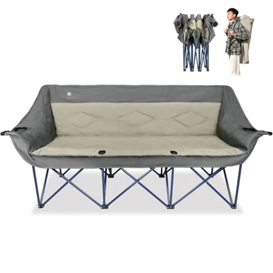 

Oversized 3 Person Camping Chair for AdultsOutdoor Folding Sofa Heavy-Duty Loveseat Couch Chair with Thick Padding for Family G