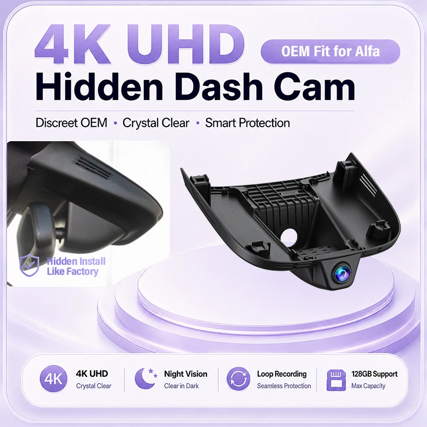For Alfa Romeo Giulia/Stelvio Quadrifoglio QV Veloce Sprint 4K Plug And Play WiFi Car DVR Dash Cam, OEM Integration, APP Control