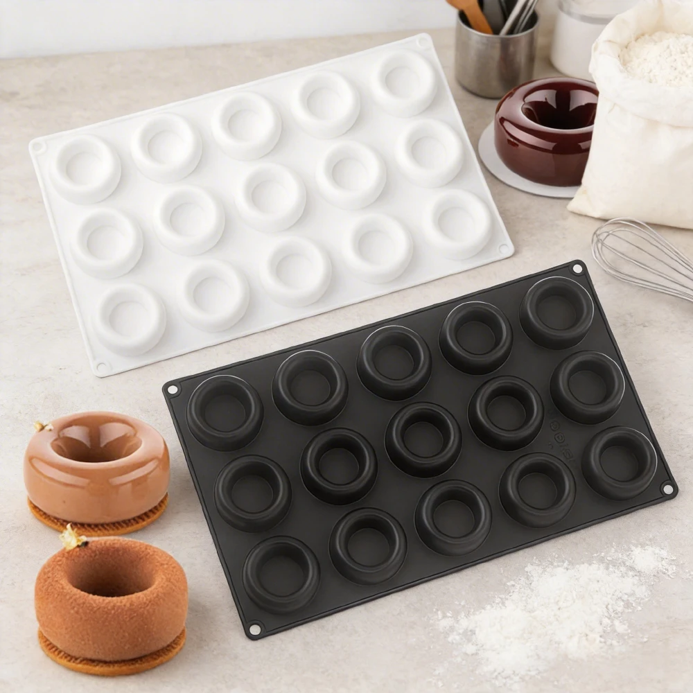 Moldes de Silicona para Chocolate con Diseño de Donut Cóncavo Circular de 15 Celdas, Moldes para Pastel, Herramientas para Postres, Utensilios de Cocina