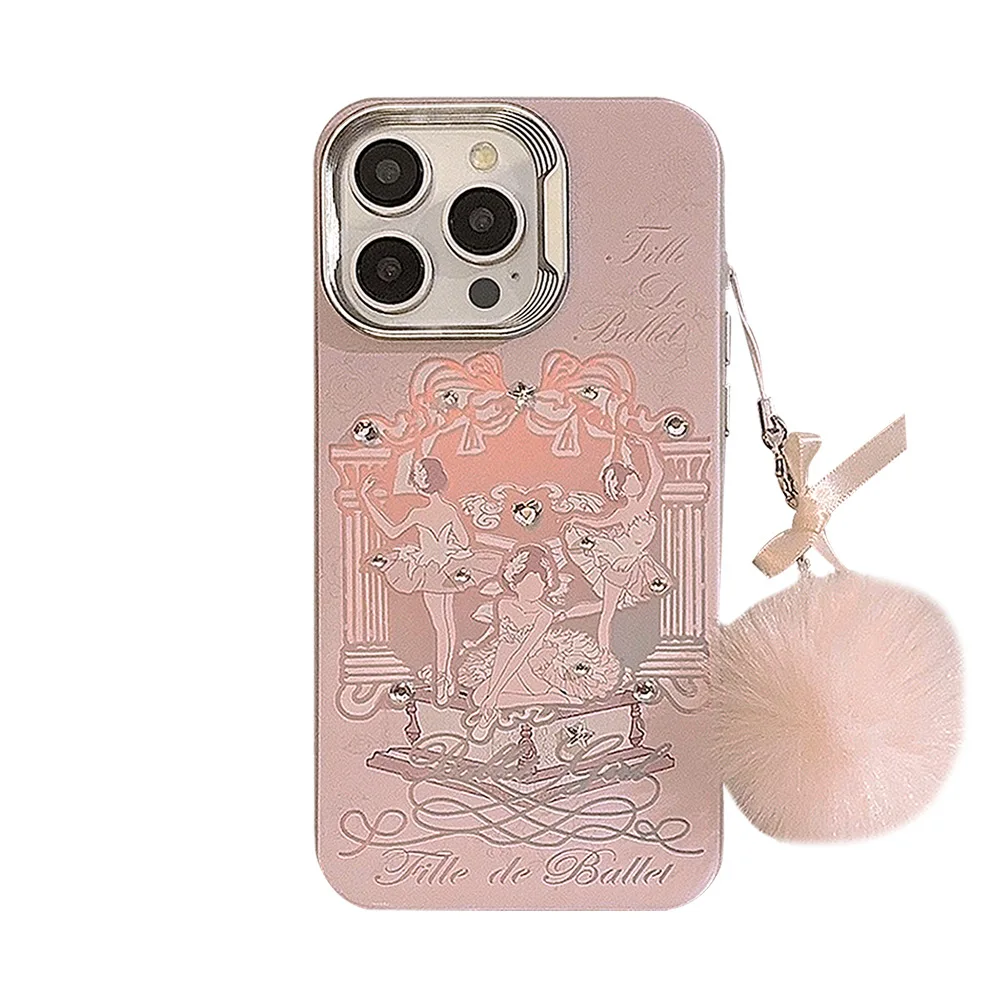 INS Korea Ballet Girl Hairball Phone Case For Iphone 13Pro 15ProMax 14Pro 12 13 14 15 11 Pro Max Cover Fundas