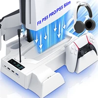 Soporte y estación de refrigeración PS5/Slim/Pro con estación de carga de controlador LED para consola PS5, cargador de controlador, soporte de refrigeración,