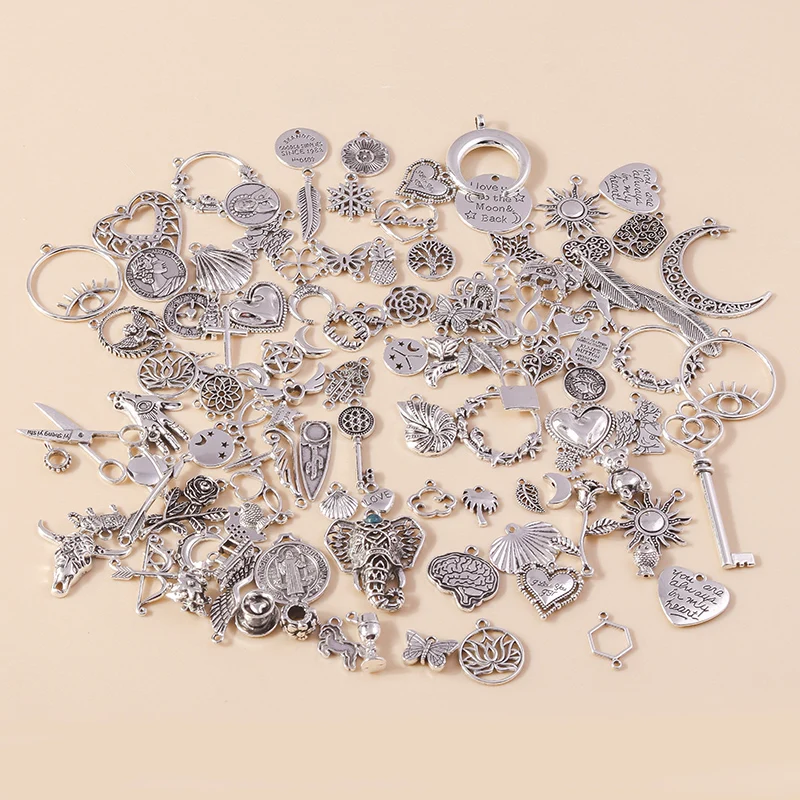 30pcs Mixed Antique Silver Color Charms Alloy Cross Animal Hearts Tree Star Pendants for DIY Handmade Jewelry Making Accessories