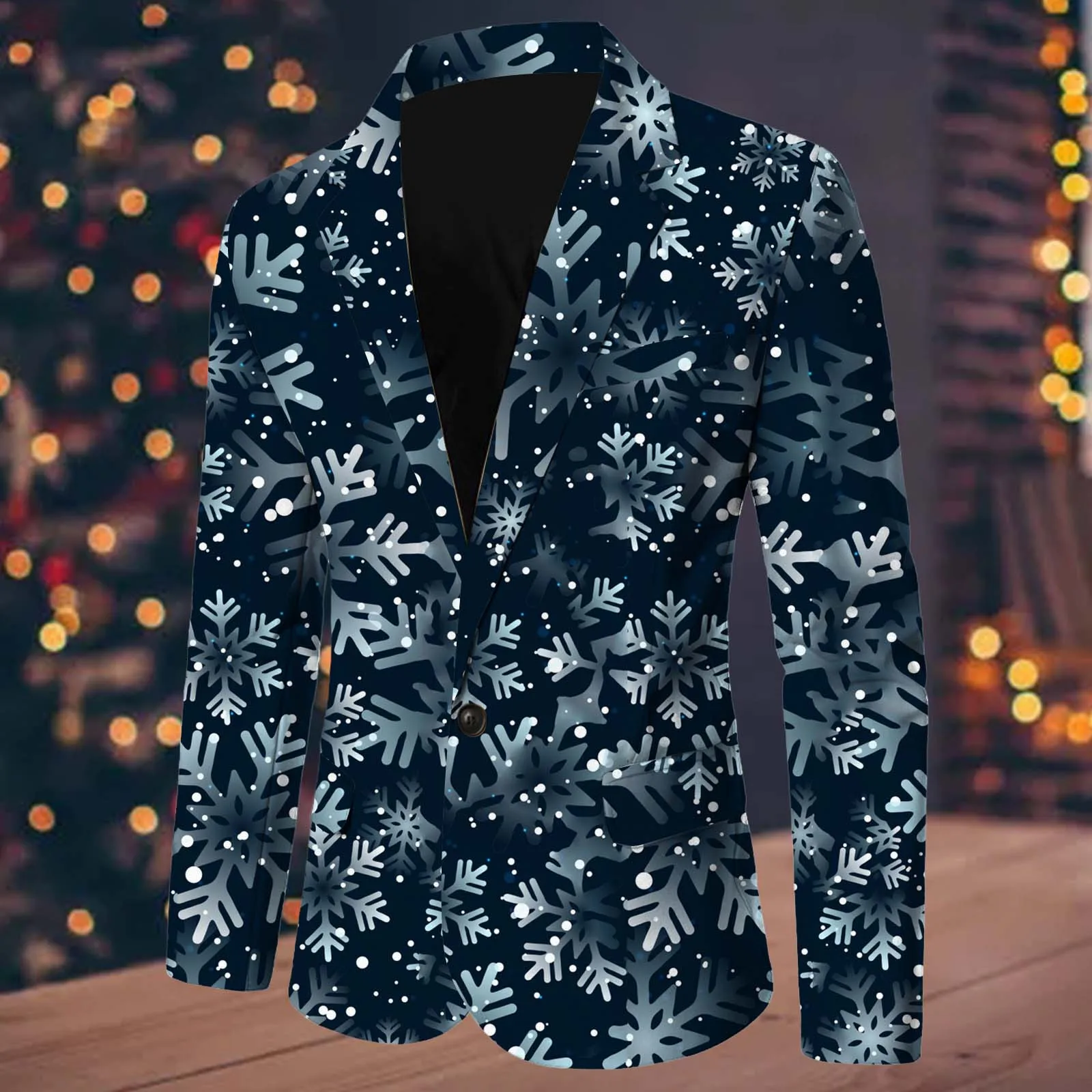 Men\'S Christmas Original Design Jacket Single Row Suit Coats Fashion Men Printed Casual Blazers Plus Size Jackets For Party 2024