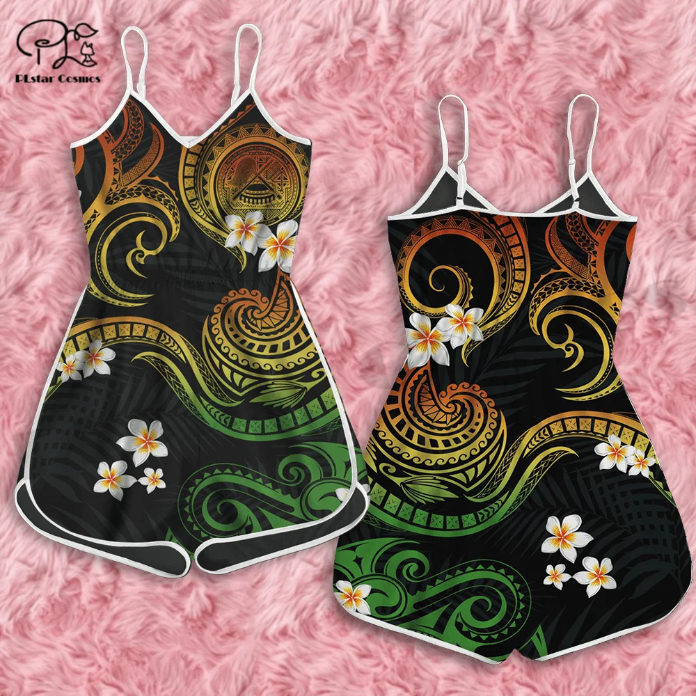 PLstar Cosmos Newest 3D Print Samoa Tattoo Women Female Rompers Polynesia Special  Short Set Jumpsuit Casual Summer Streetwear 1