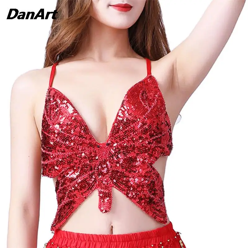 Lady Pformance Cothes Girls Party Club Wear Nght Cubs Sequin Dance Tops Bra For women Vest Training Suit Butterfly Bra Tank