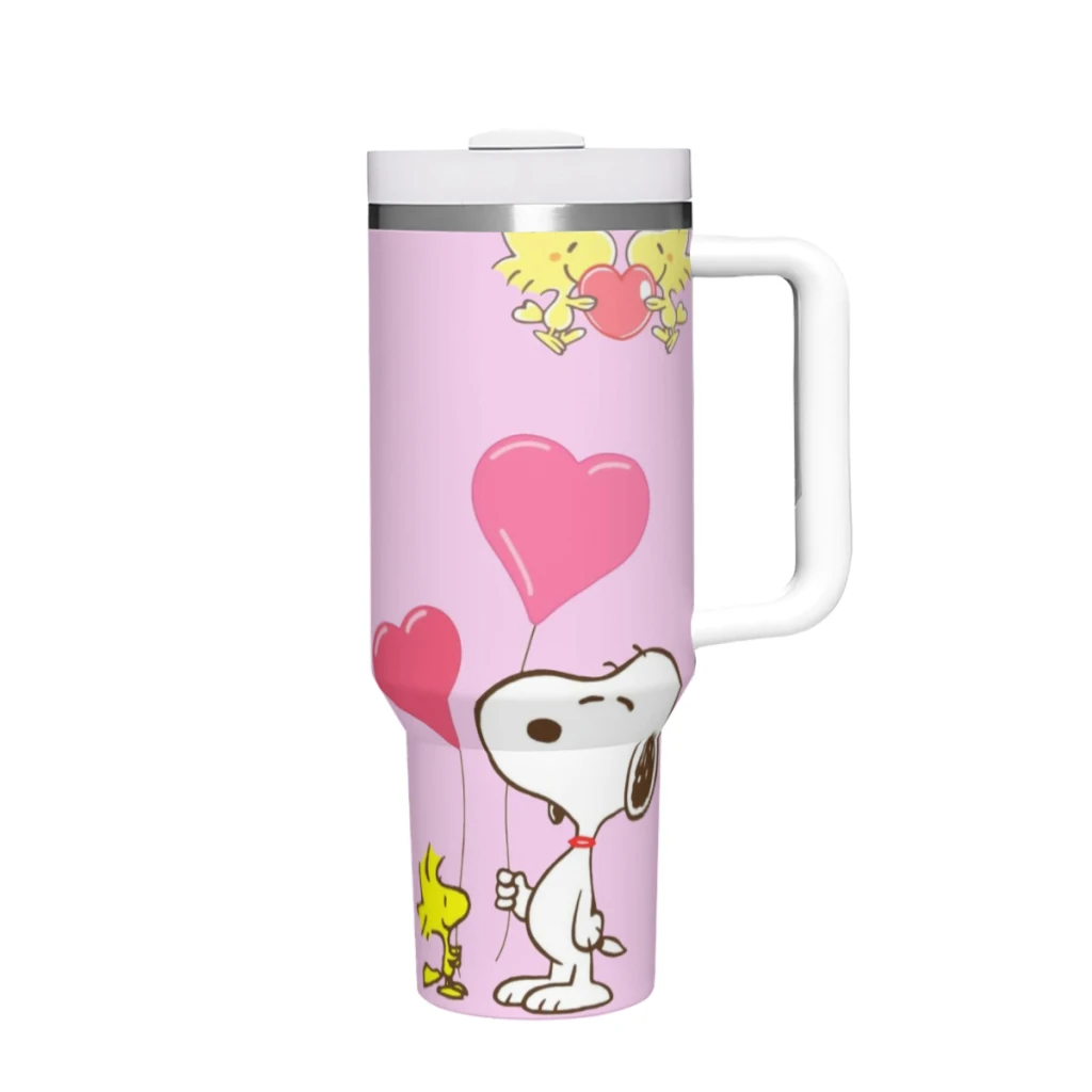 

Милый мультяшный стакан Snoopy, 40 унций, с ручкой и соломенной крышкой, изолированные стаканы из нержавеющей стали для путешествий