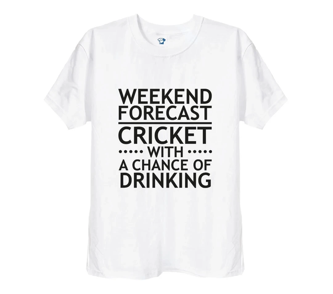 Weekend Forecast, Cricket with A Chance of Drinking Funny Sports T Shirt Tee for Men, Dad or Son, Bat Design Mug Jumper Gift