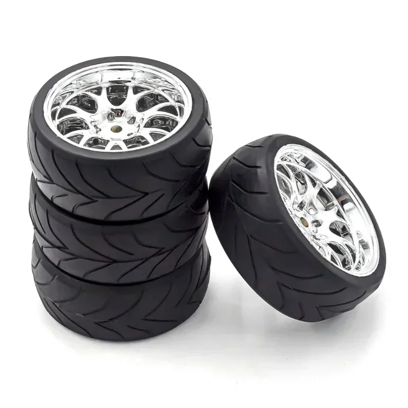 Rubber 1/10 On‑Road RC Tires & Wheel Rims Set,12mm Hex Hub 4PCS For Redcat HPI Tamiya HSP Exceed RC Touring Car Upgrade Parts