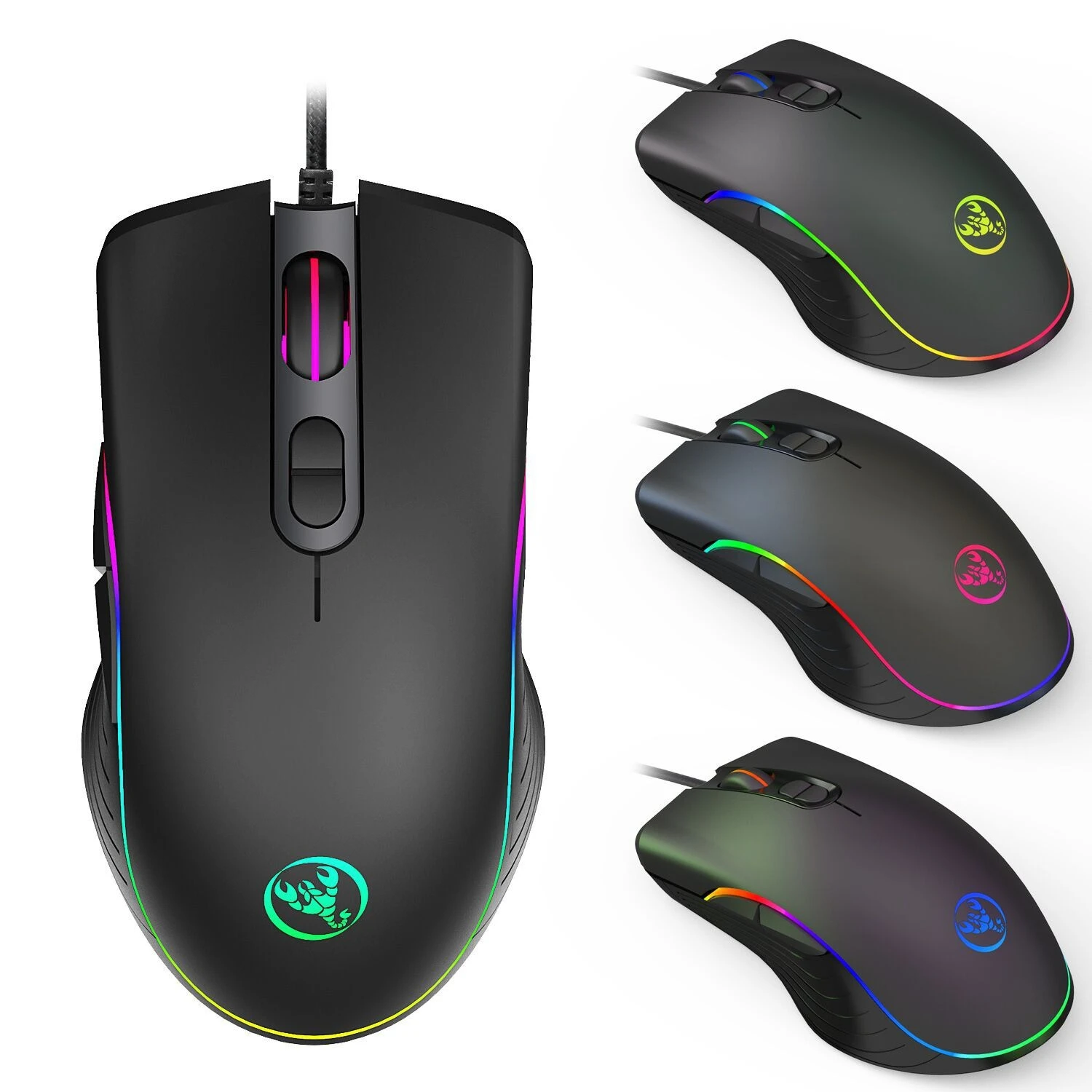 Souris gaming USB RGB luminous game mouse, e-sports wired mouse, four-speed adjustable 6400dpi accessories for computer laptop
