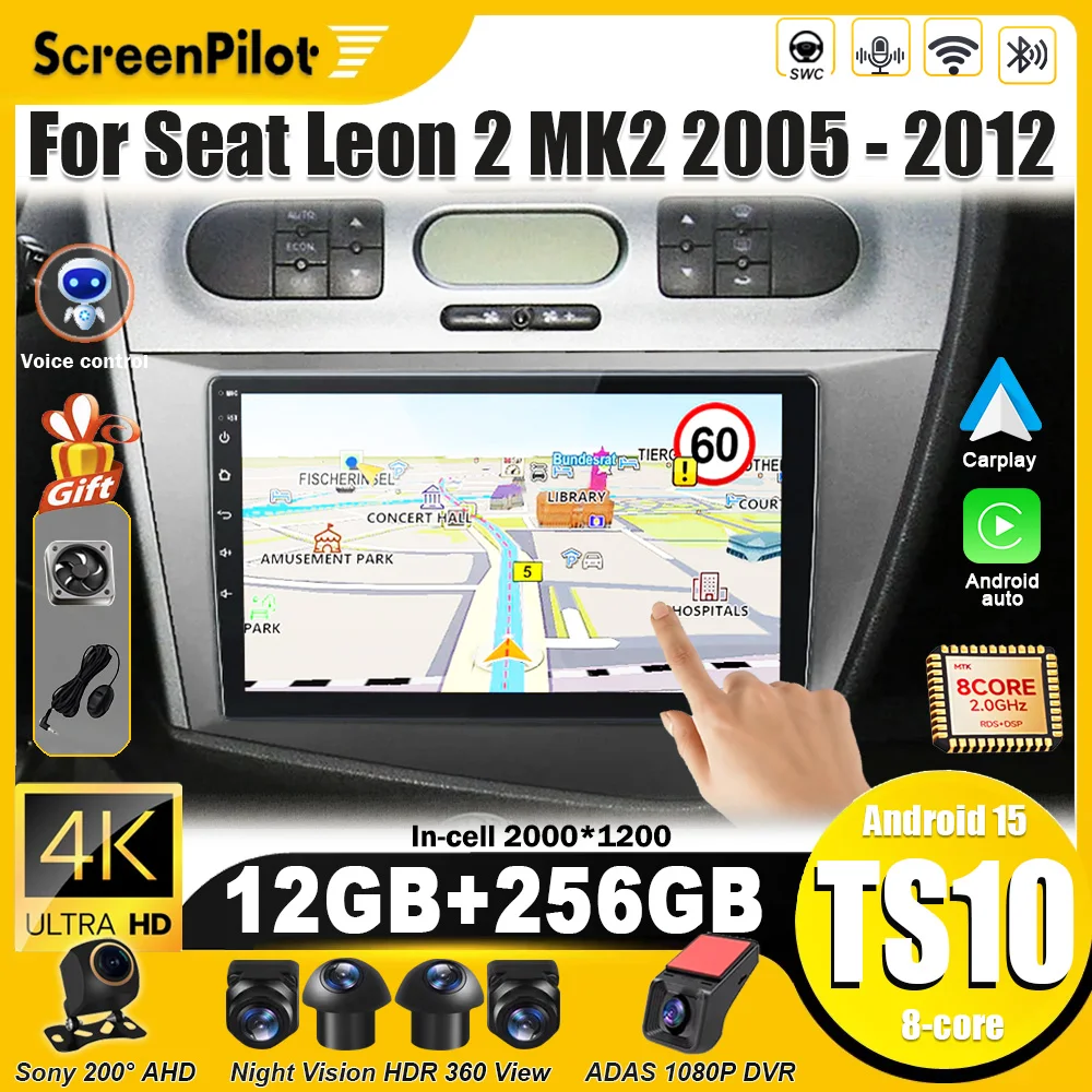 ل سيات ليون 2 MK2 2005 2006 - 2012 أندرويد 15 راديو السيارة الوسائط المتعددة مشغل فيديو Carplay شاشة تعمل باللمس 8 الأساسية واي فاي 5G بلوتوث #1