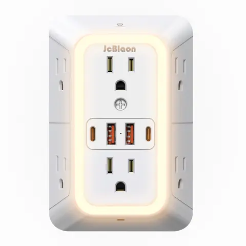 With Night Light US Standard Wall Socket with AC USB Type-C Port 5V 2.4A, Charge Electrical Socket Power Strip Plug Outlet