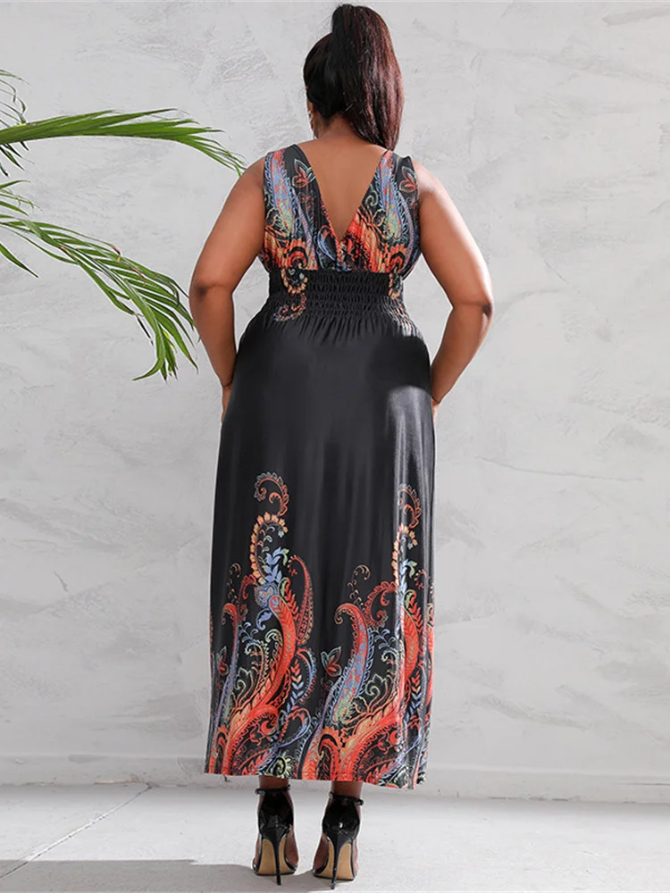 SOMO Plus Size New In Dress Women Clothing Flower Printed Sleeveless Party Long Dress Summer Fashion Wholesale Dropshipping