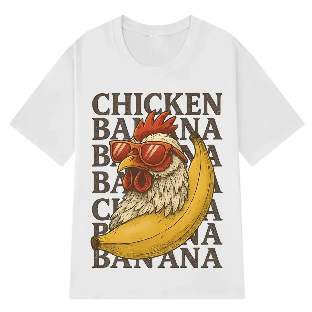 Chicken Banana Fun Print T-shirt Graphic T-shirt High Quality Men's and Women's Short Sleeved T-shirts Kids Sportswear Tops
