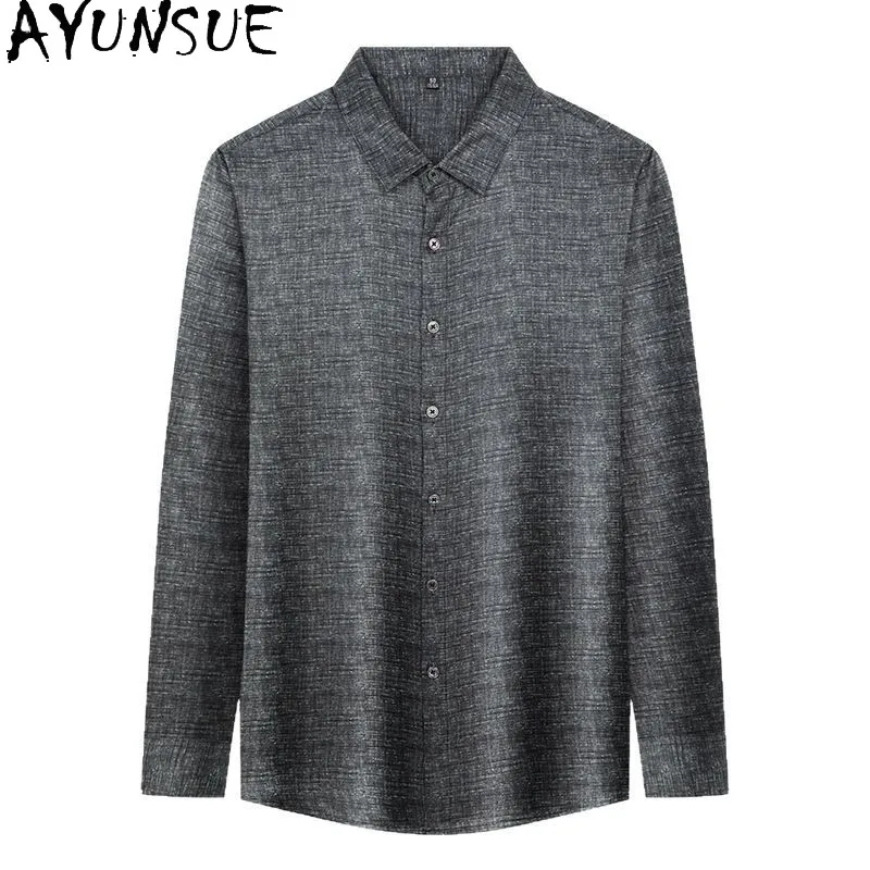 AYUNSUE 90.8% Real Mulberry Silk Shirt Man Clothes 2026 Spring Fashion Long Sleeve Shirts Casual Business Tops Men Dress Shirt