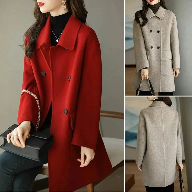 New Autumn Winter Women Woolen Coat Large Size Loose Woolen Coats Double-breasted Cashmere Woolen Long Overcoat Female