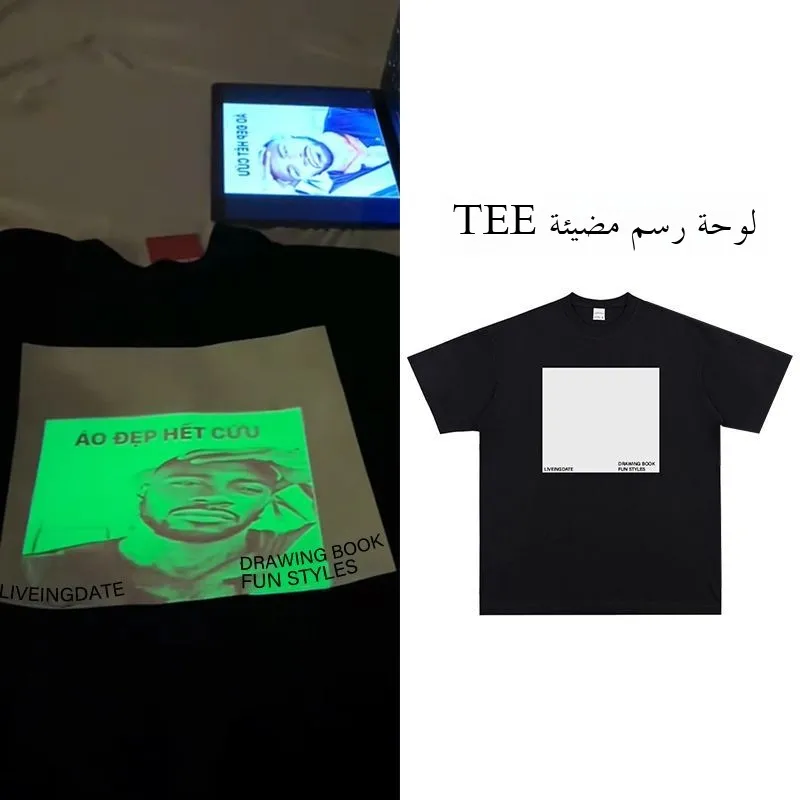 تي شيرت صيفي جديد مضيء في الظلام للجنسين، طباعة فلورية خضراء ممتعة، قطن خالص فضفاض، أكمام قصيرة للرجال، تصميم عصري