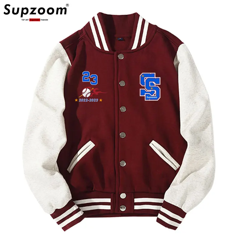 Supzoom 2023 New Arrival Autumn Baseball Wear Students Fat Teenagers Preppy Style Rib Sleeve Short Print Bomber Jacket Men