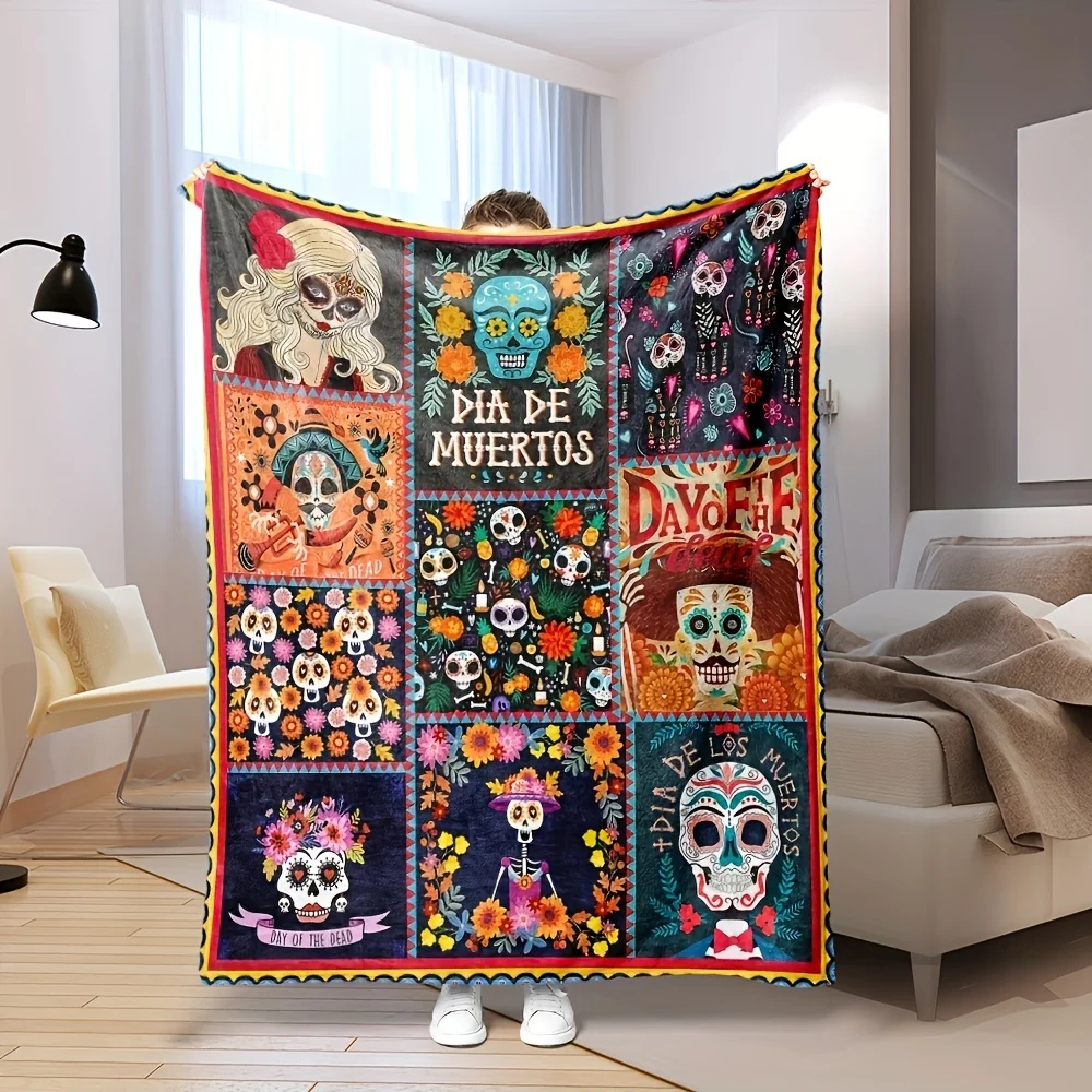 

[Soft Blanket] Halloween Skeleton Witch Blanket | 1pc | Soft | Multifunctional, Warm, Casual | Office, Outdoor Camping, Travel