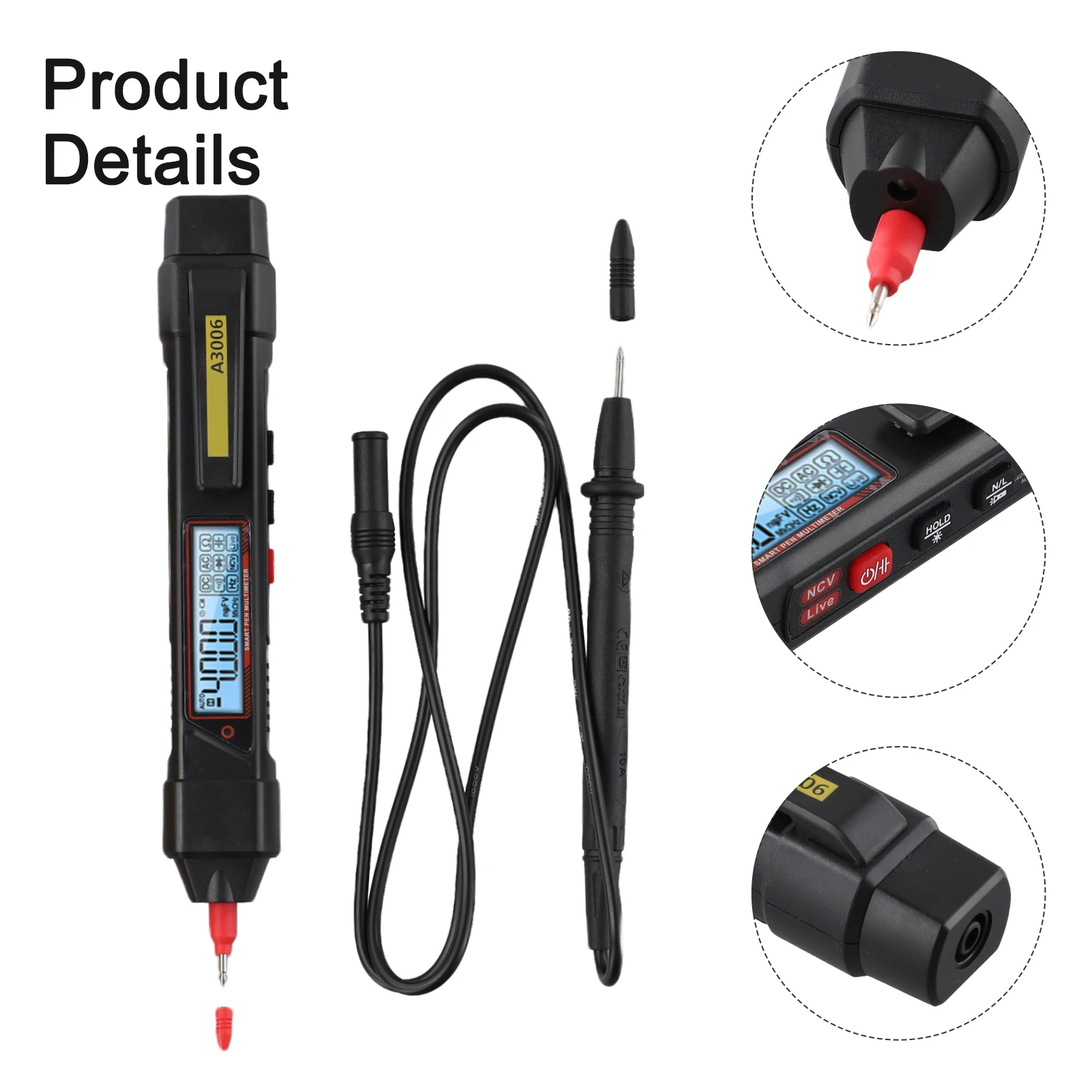 190*28.7*27.7mm AC Voltage Tester Automatic Range Multimeter Removable Pen Tip Silver-plated Tip Data Retention