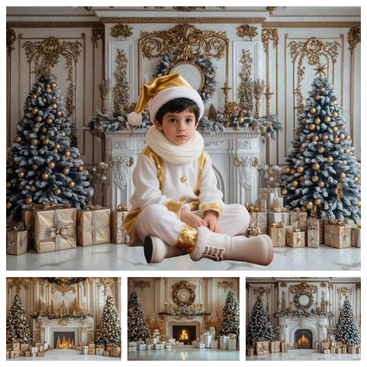 

Christmas photography background fireplace wreath holiday decoration boys and girls photo background studio props