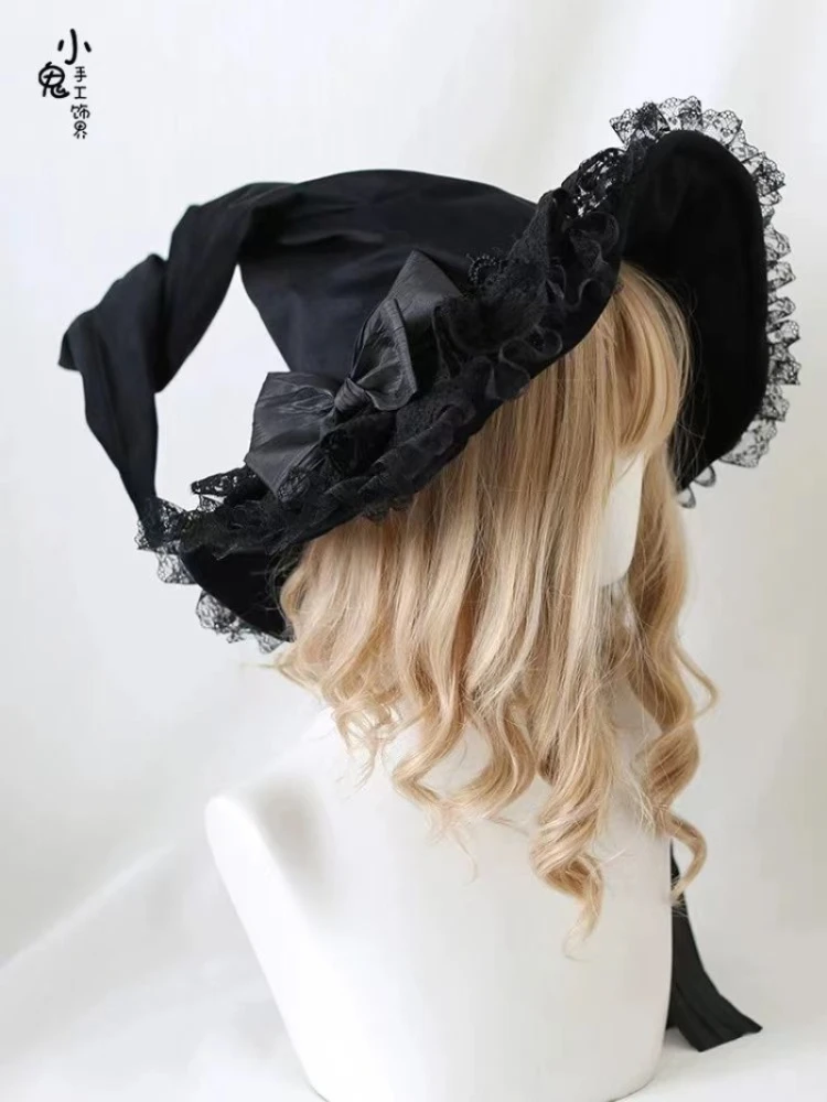 ハロウィンダーク小さな帽子ヘアアクセサリービクトリア朝のゴシックロリータ頭飾り甘いレースの弓帽子コスプレヴィンテージ魔女帽子