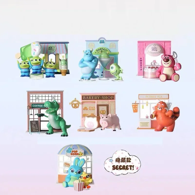 MINISO-Disney Pixar Série Rua Figura Caixa Cega, Anime Ornamento Modelo Bonito, Sobremesa Feliz Genuína, Presente Surpresa Misteriosa