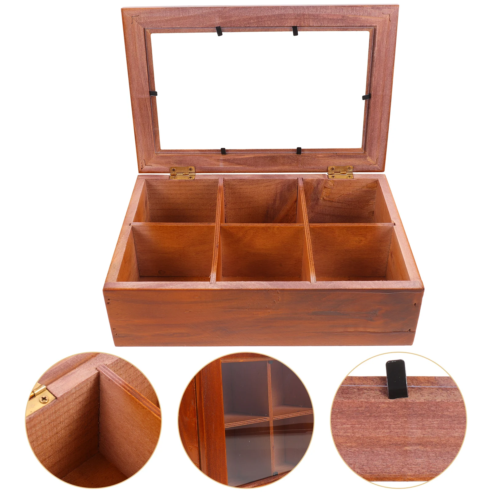 

Retro Style Wooden Jewelry Box Multi-Grid Storage Organizer Transparent Cover Earring Ring Holder Portable Travel Gift For Women