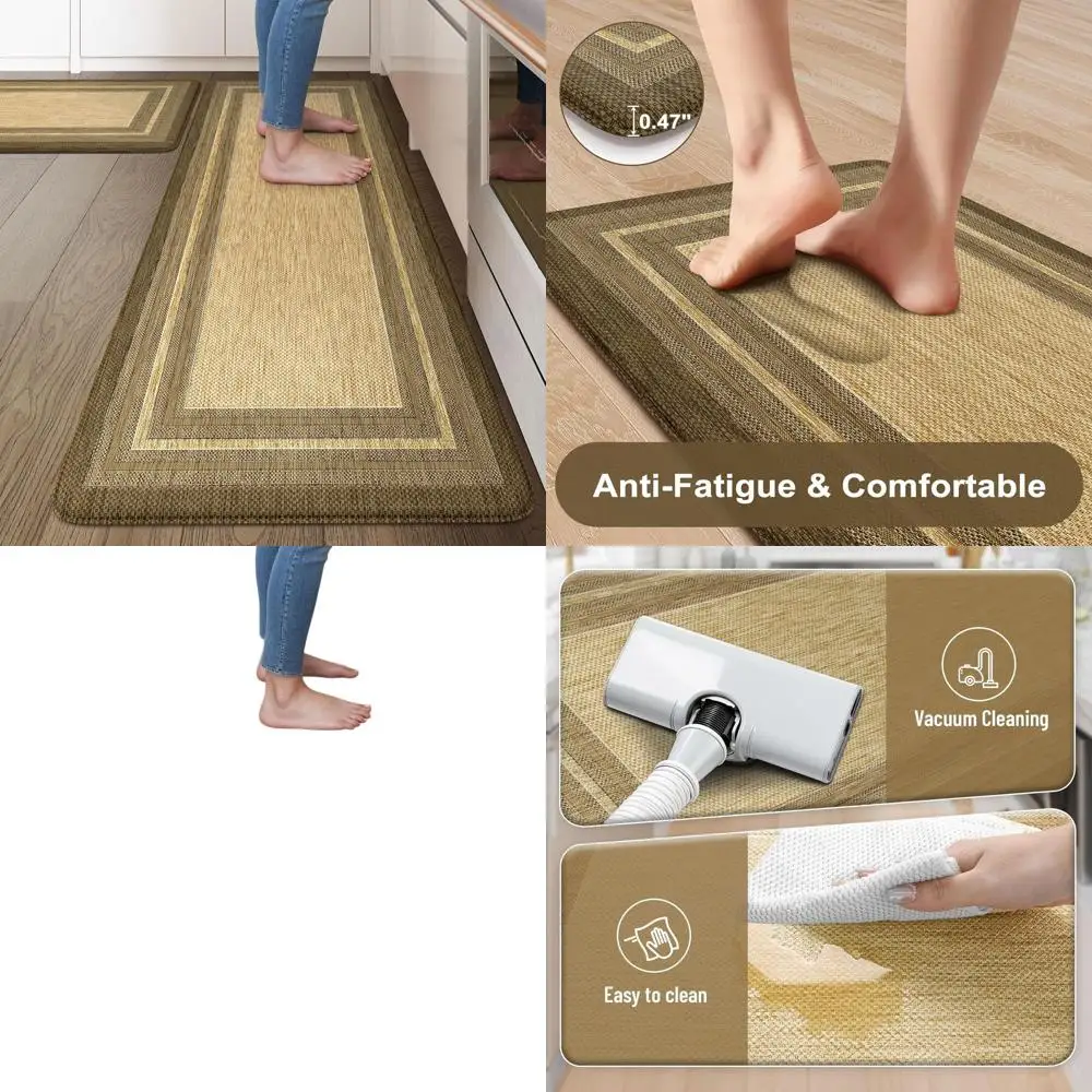 

Cushioned Kitchen Mats Set, Non-Slip Boho Rugs, Waterproof Floor Mats for Laundry, Office, and Sink, Brown/Khaki, 20x47 & 20x32