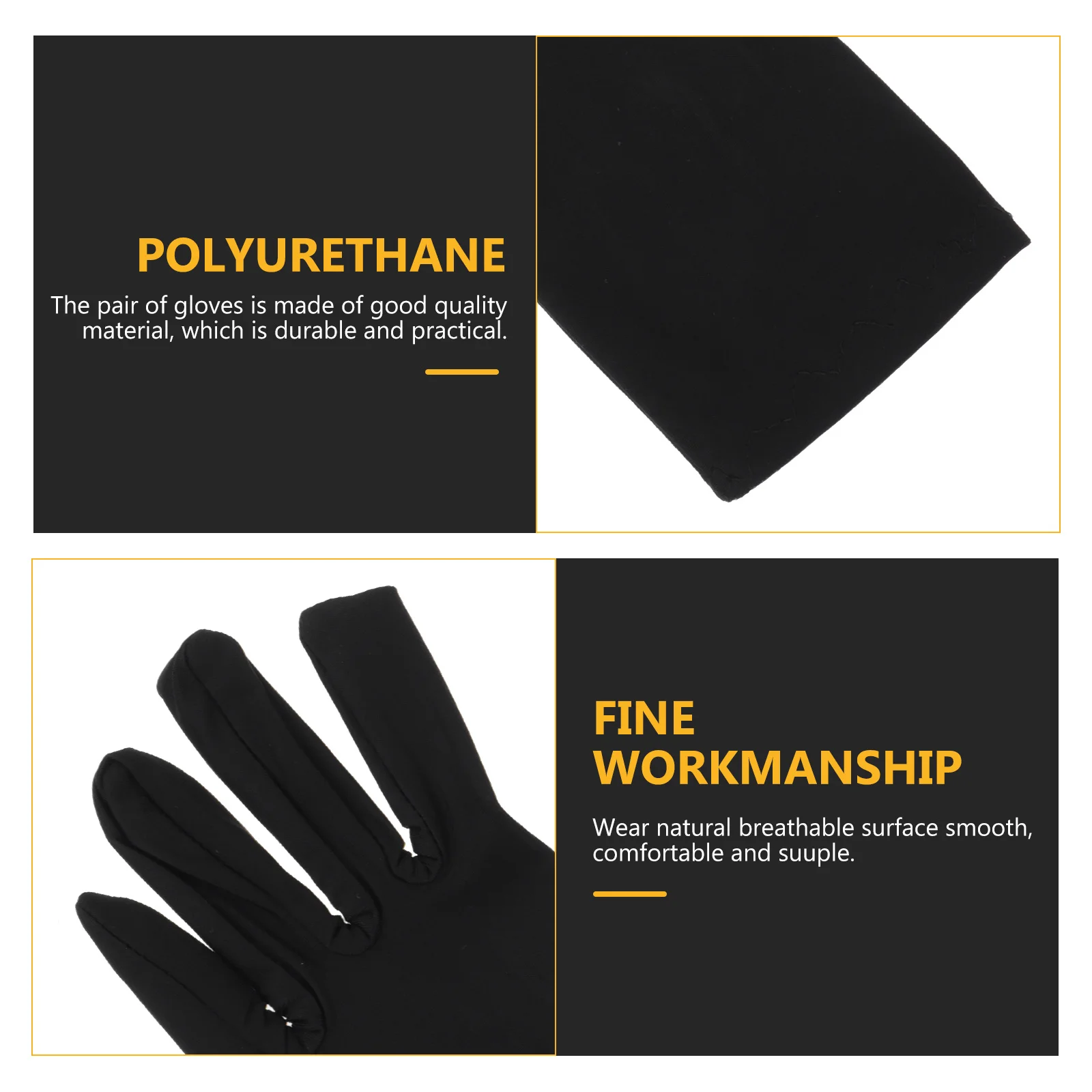 

2pcs Etiquette Black Polyurethane Gloves For Jewelry Inspection Coin Handling Stage Performance Durable Washable Multifunctional