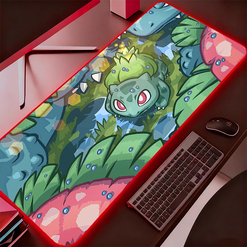 RGB Mouse Pad Gamer Pokemon Pikachu Large LED Keyboard NonSlip Rubber Computer Carpet Desk Mat PC Gamer Backlight MousePad