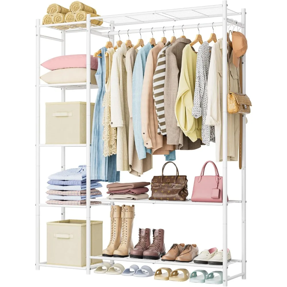 

Wardrobe Closet,Portable Clothes Rack with 4 Tiers Shelves,Freestanding Closet Organizers and Storage System with Hanging Rods