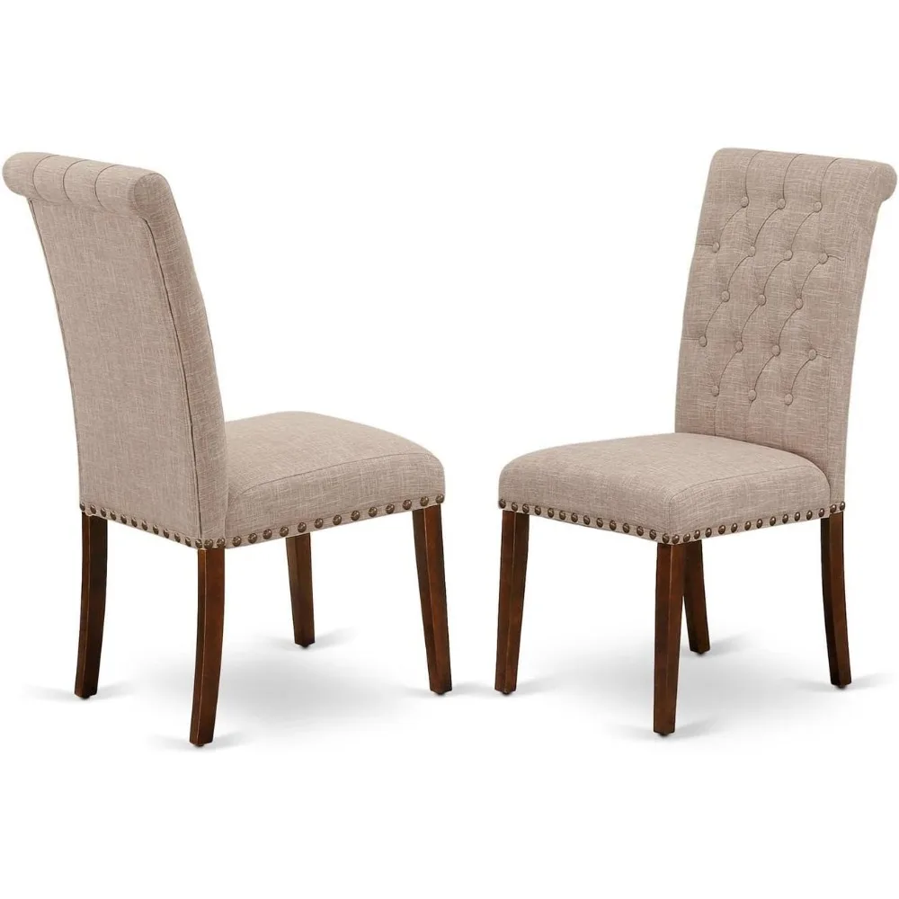 كراسي تناول الطعام من East West Furniture Bremond Parson - معنقدة بأزرار، زخرفة رأس الأظافر، كتان أسمر فاتح، مبطن #1