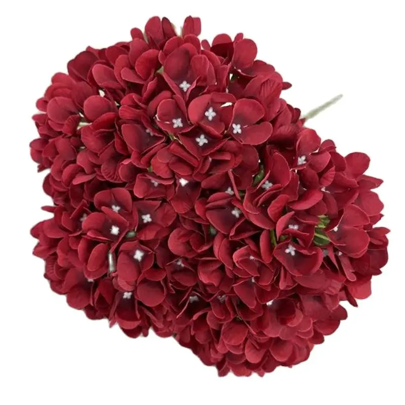 One Silk Autumn Hydrangea Bunch Flower 5 Heads Faux Round Hydrangeas with Green Leaf for Wedding Centerpieces Floral Decoration