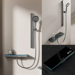 Luxury Smart Digital Display Shower Set Bathroom Wall Mounted Two Functions Piano Key Rainlfall Pressurized Shower Faucet Set