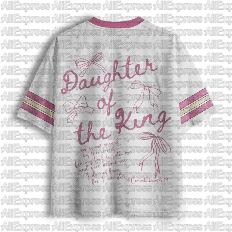 2026 Summer Hot Selling Loose and Comfortable Faith Net Eye Light Pink Angel V-neck Jersey Adult Children Casual Sports Shirt view 2