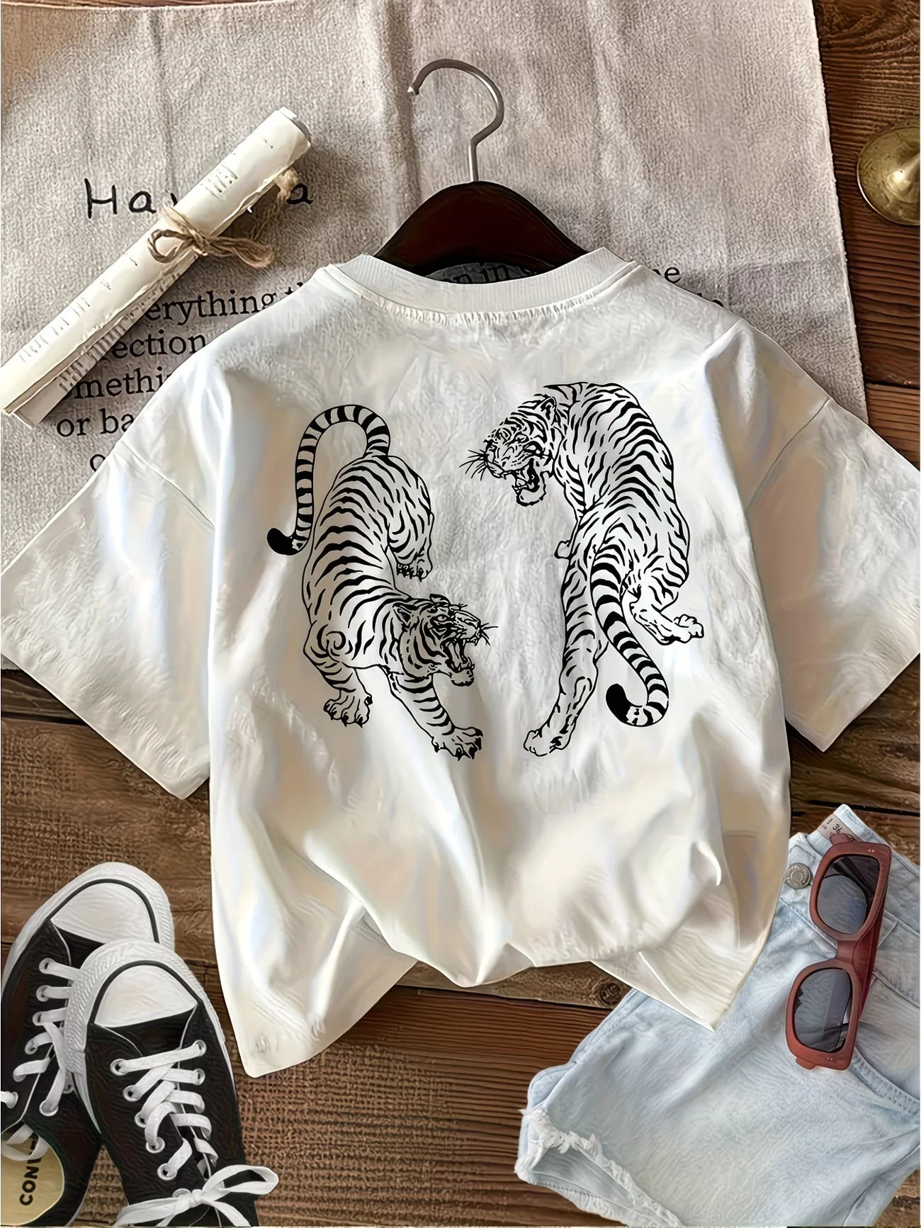 Japanese Fighting Tiger Graphic T Shirt Men Women Summer Short Sleeve Casual Harajuku Animal Print Streetwear Unisex Tee Tops