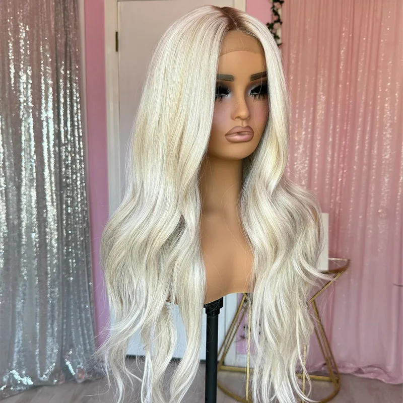 Platinum White Blonde Wig Natural Wave Synthetic Lace Front Wig Glueless Wig Long Blonde Synthetic Hair Lace Wigs for Women Sale