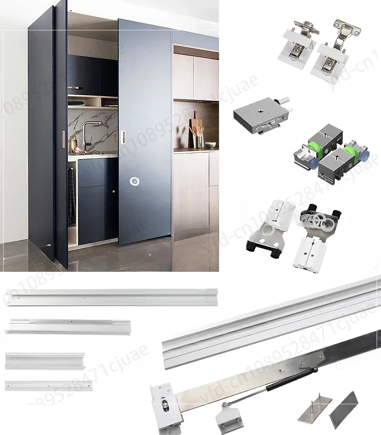 

Hidden Double Fold Swing Door Slide Rail Cabinet Wardrobe Folding Door Side Pocket Butterfly Door Track Hardware Accessories