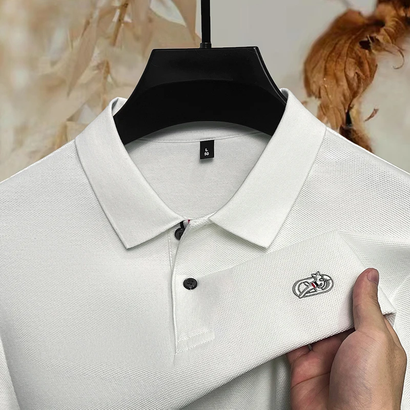 100% pure cotton long sleeve men's polo shirt autumn new item flip collar fashion high-end brand dog embroidery golf top T-shirt