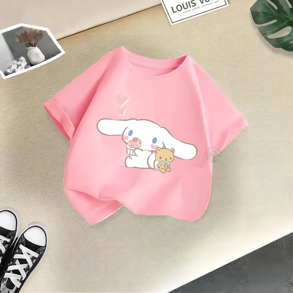 Sanrio Cute big Ear dog Print Baby Baby round neck pure cotton T-shirt Short sleeve street creative top Boys Girls Cotton T-shir