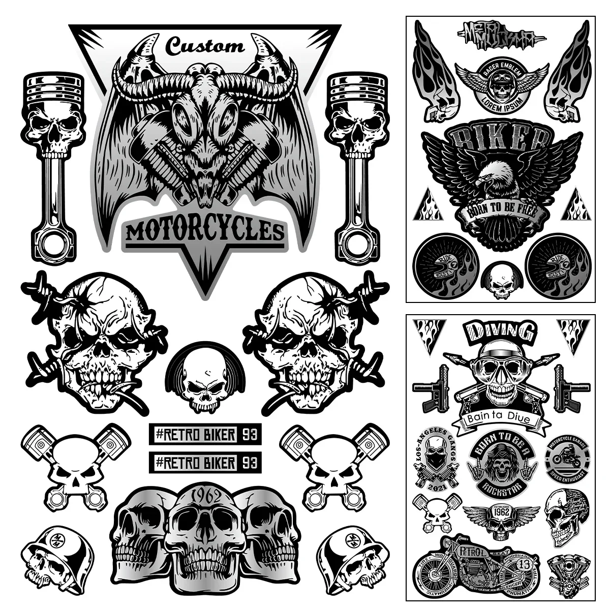 Vintage Motorcycle Stickers Skull Rider Stickers for Motorcycle Modification Helmet Decoration Decals