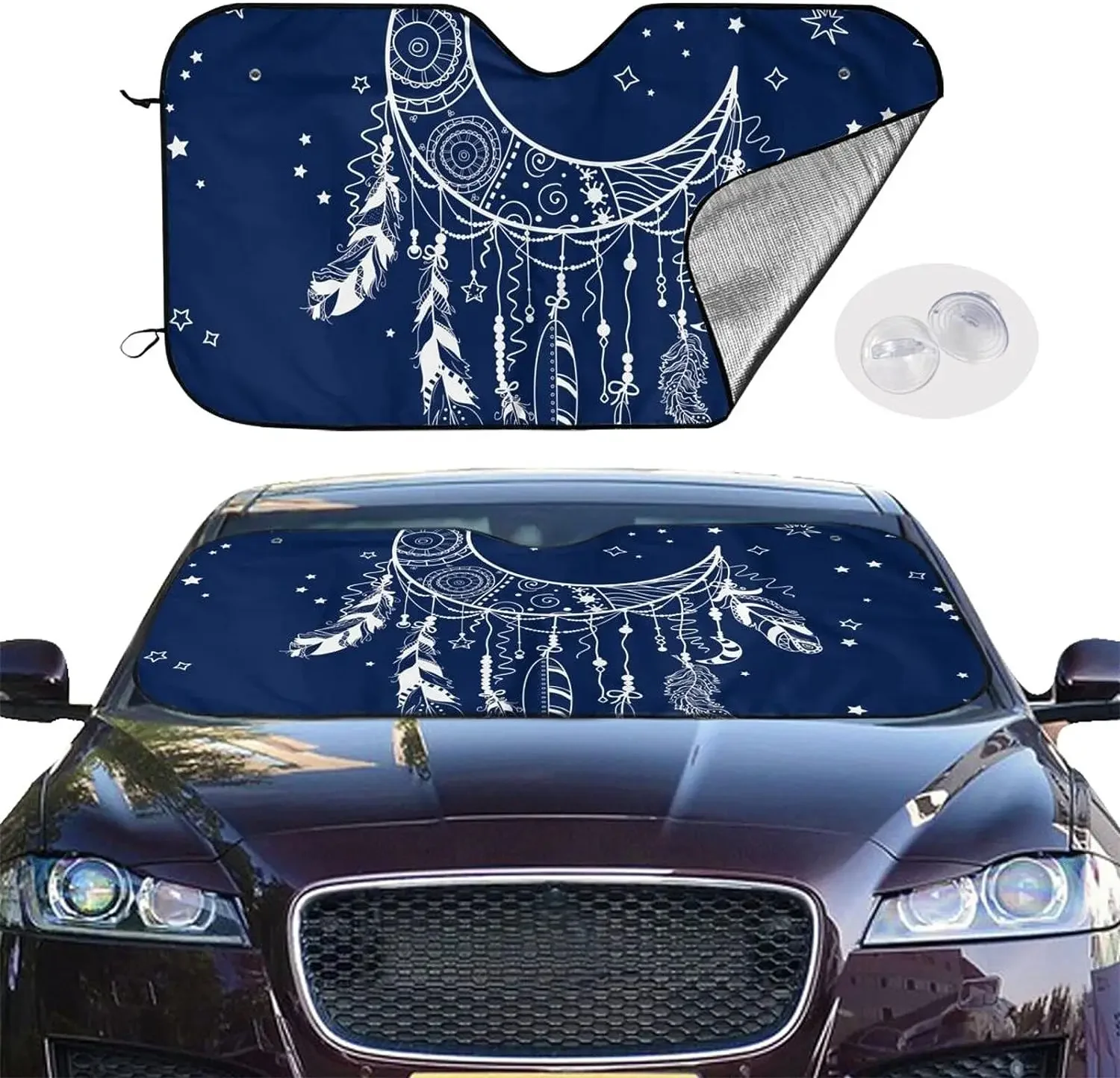 Abstract Art Moon Feathers Sun Shade Front Window Sunshade for Most Sedans SUV Blocks Max Uv Rays and Keep Your Vehicle Cool