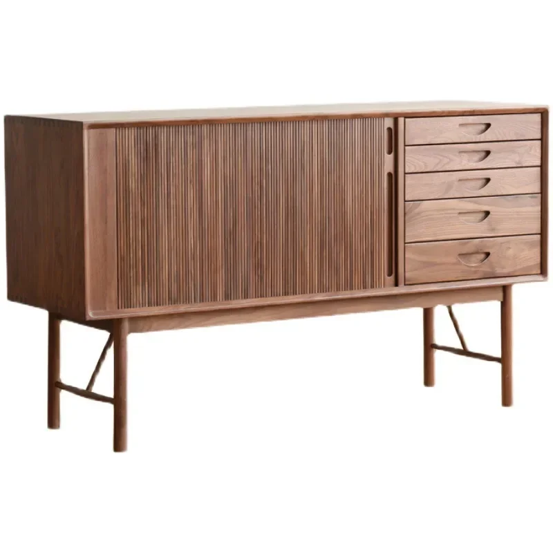 

Nordic black walnut entrance cabinet, all solid wood storage cabinet, rolling shutter door, modern simple light luxury side